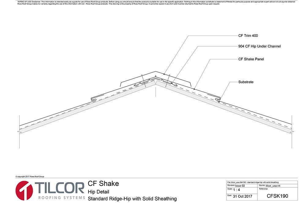 Standard ridge-hip with solid sheathing