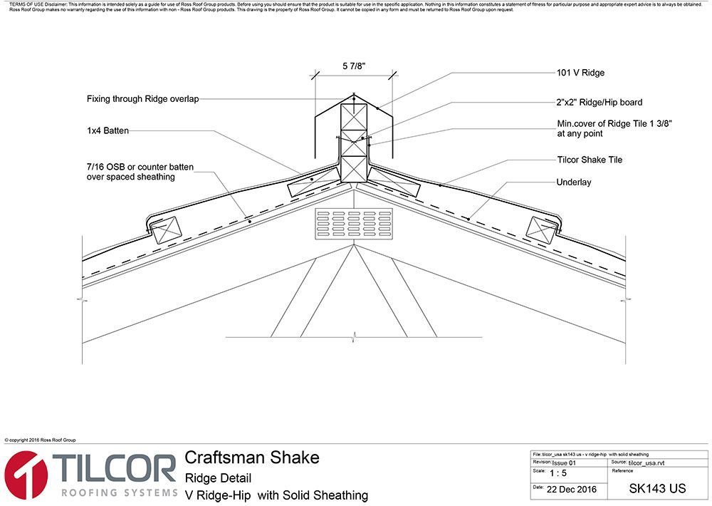 V ridge-hip  with solid sheathing
