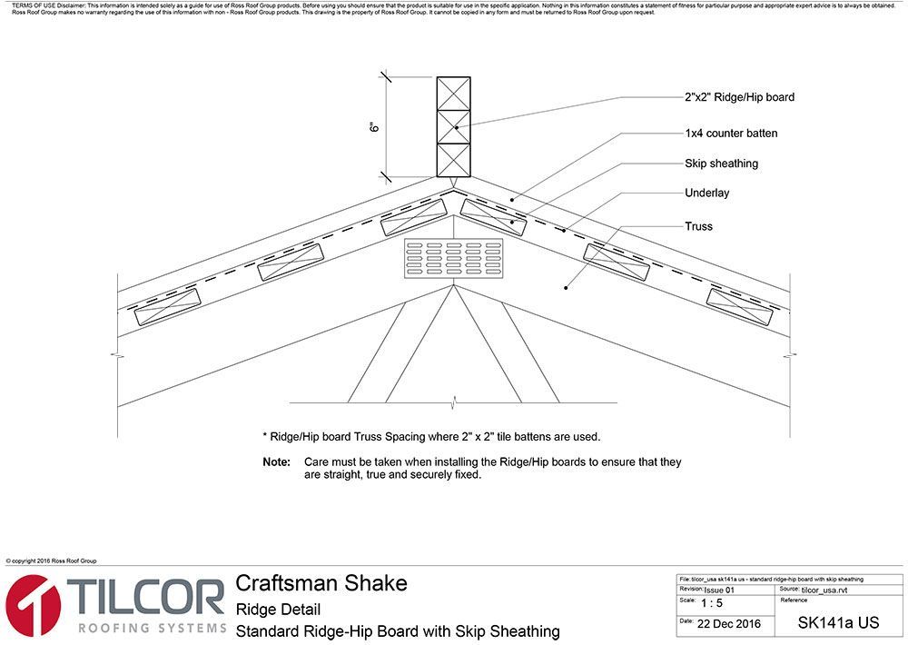 Standard ridge-hip board with skip sheathing