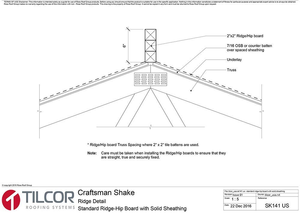 Standard ridge-hip board with solid sheathing