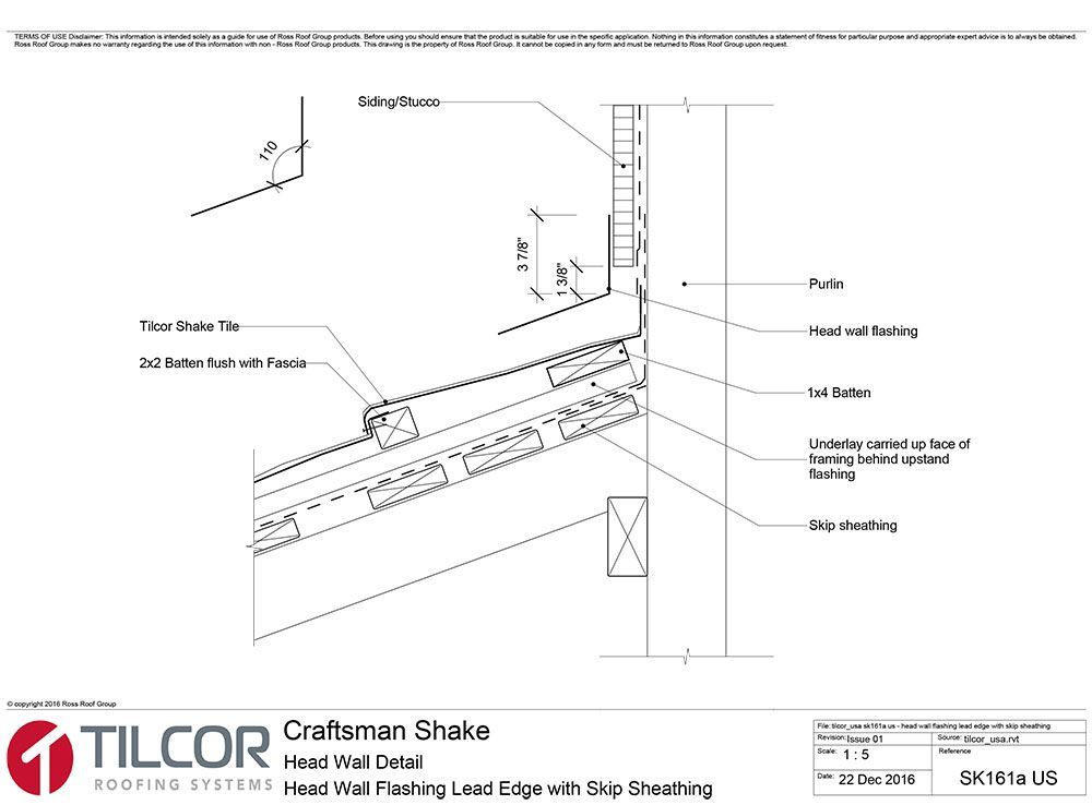 Head wall flashing lead edge with skip sheathing