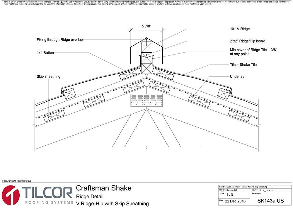 V ridge-hip with skip sheathing
