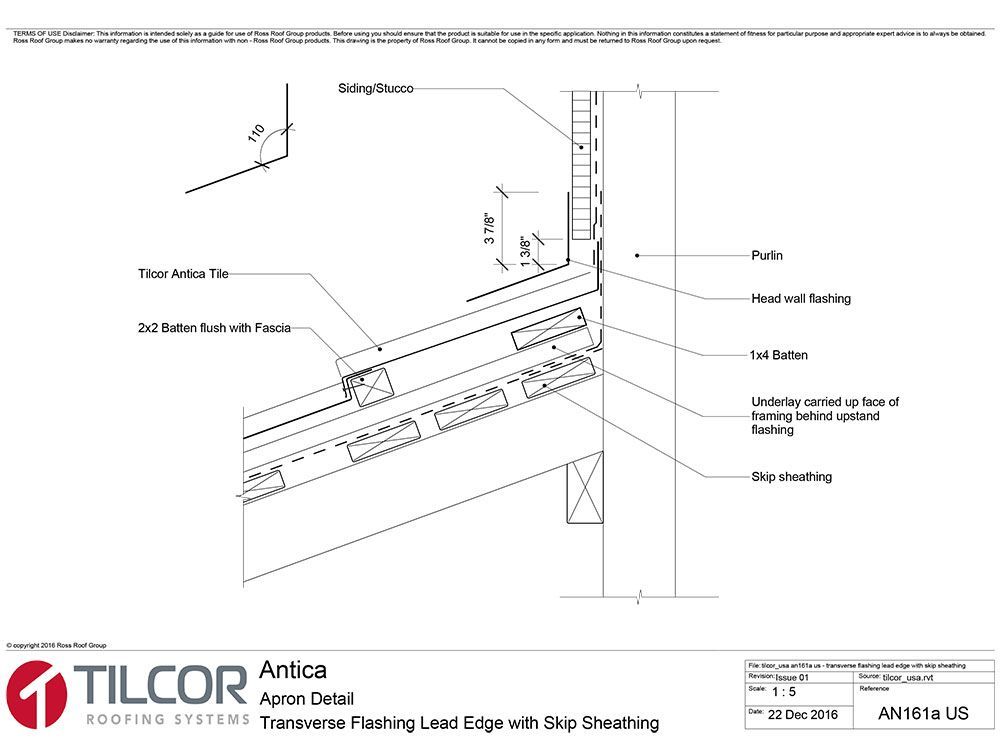 Transverse flashing lead edge with skip sheathing
