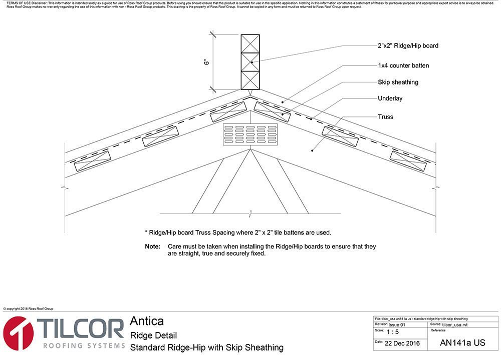 Standard ridge-hip with skip sheathing