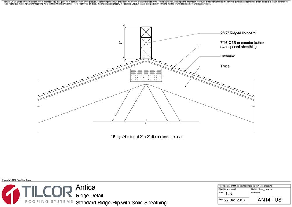 Standard ridge-hip with solid sheathing