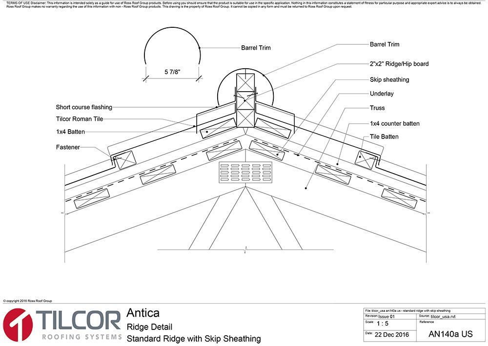 Standard ridge with skip sheathing