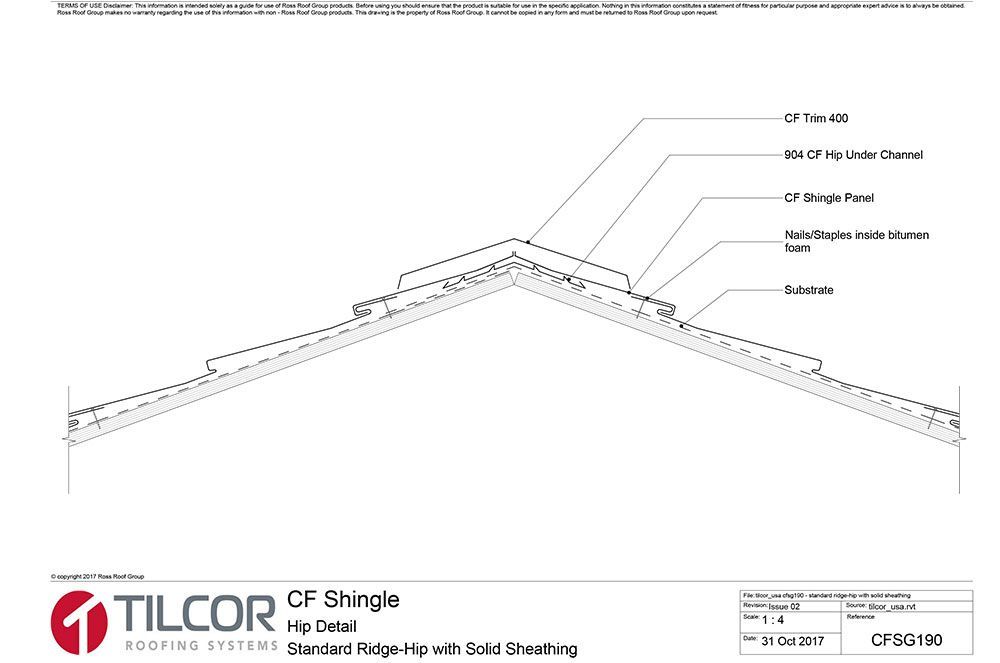 Standard ridge-hip with solid sheathing