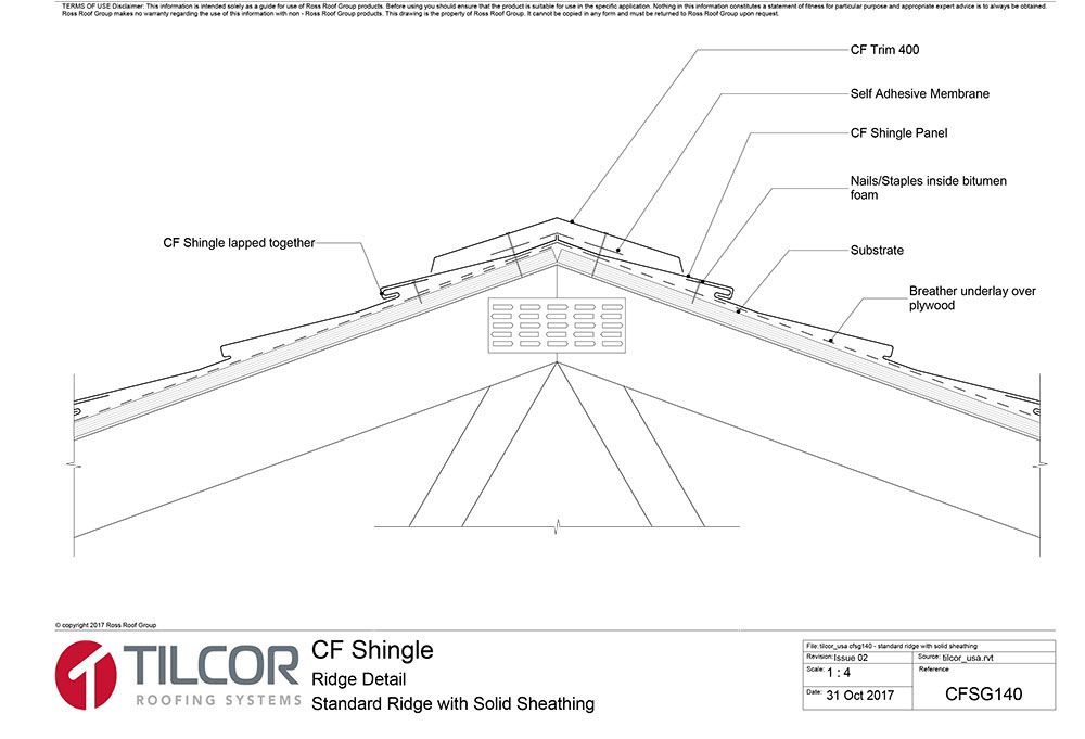 Standard ridge with solid sheathing