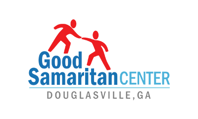 Logo for Good Samaritan Center in Douglasville, GA, with two red stick figures helping each other.