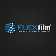 Flex film automotive commercial residential logo on a black background.
