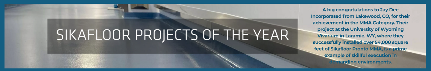 Sikafloor Projects of the Year banner with highway background and informational text.