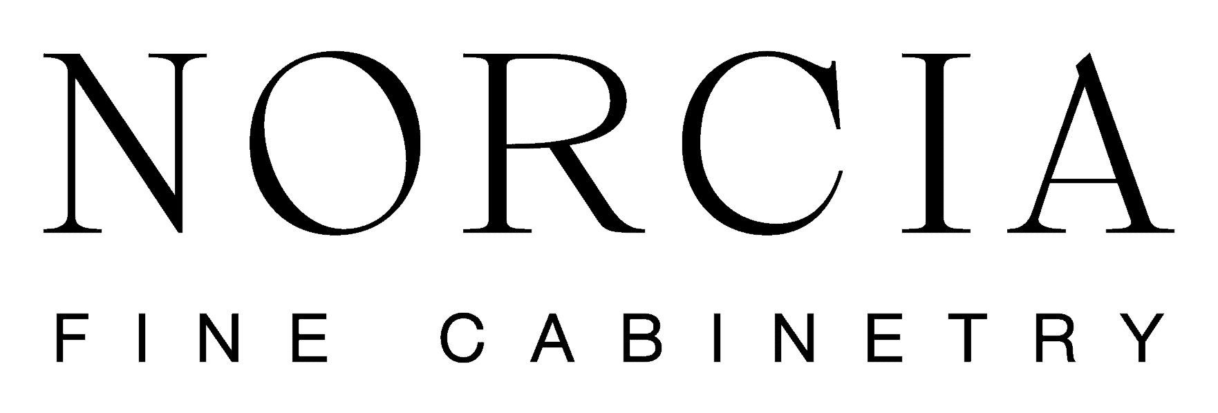 NORCIA Fine Cabinetry logo in black serif text on a white background