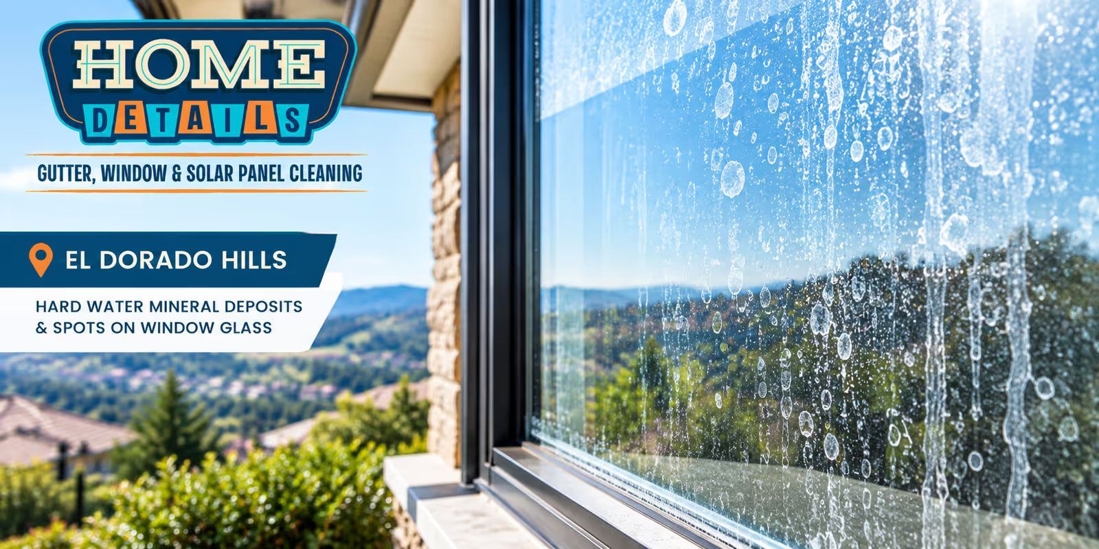 Home Details ad with El Dorado Hills text beside a bright window and mountain view