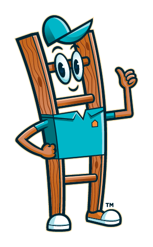 Cartoon wooden ruler mascot in teal cap and shirt, smiling and giving a thumbs-up.