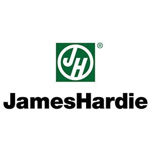 James Hardie logo with green square and white “JH” above black wordmark