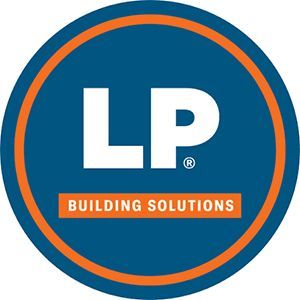 LP Building Solutions logo in a blue circle with orange ring and white lettering