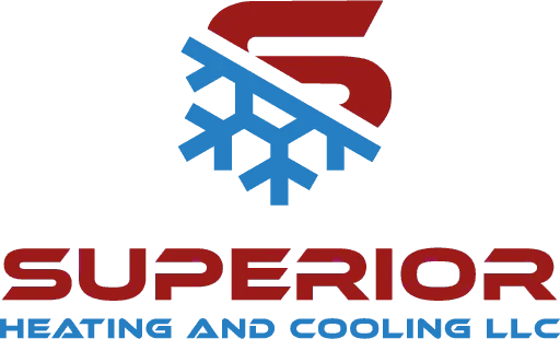 Red "S" with blue snowflake, "SUPERIOR" below, "HEATING AND COOLING LLC" in blue.