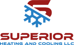 Red "S" with blue snowflake, "SUPERIOR" below, "HEATING AND COOLING LLC" in blue.