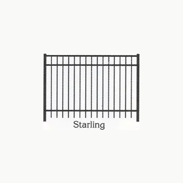 A black and white drawing of a starling fence on a white background.