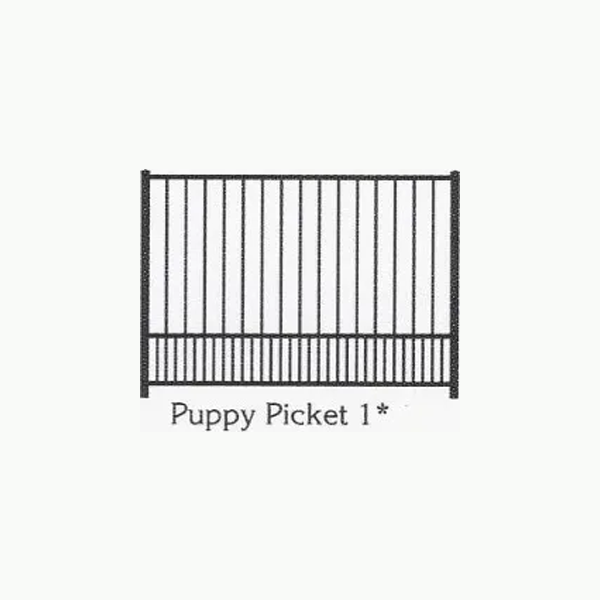 A black and white drawing of a puppy picket fence.