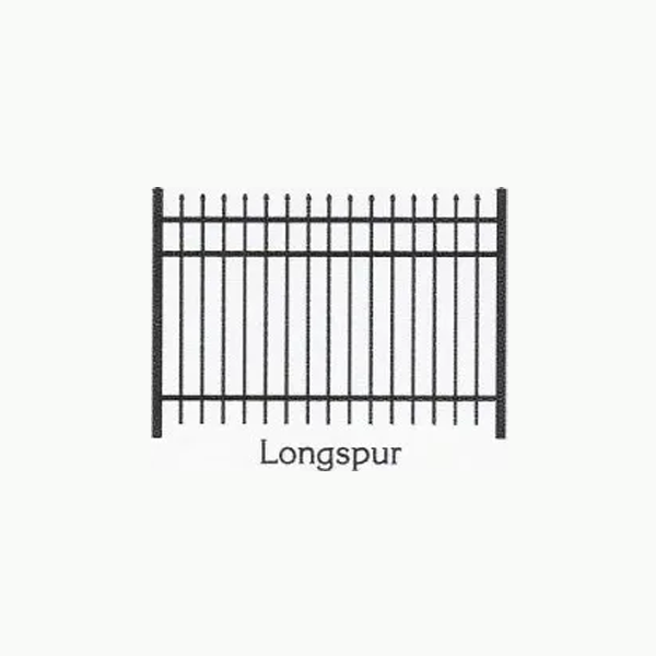 A drawing of a longspur fence on a white background.