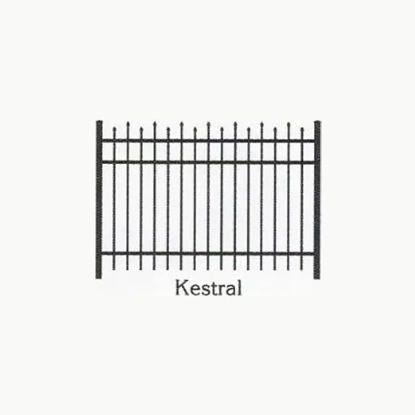 A black and white drawing of a kestral fence on a white background.