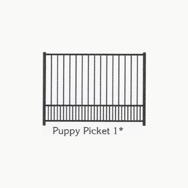 A black and white drawing of a puppy picket fence.