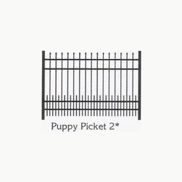 A black and white drawing of a puppy picket fence