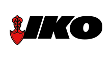 The red and black IKO corporate logo featuring a stylized geometric icon next to the word 