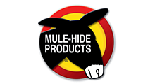 Logo for Mule-Hide Products featuring a black mule silhouette on a yellow and red circular background.