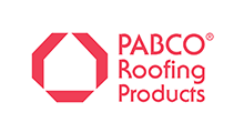 Red PABCO Roofing Products logo with an abstract, house-shaped geometric icon on a white background.