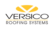 Logo for Versico Roofing Systems, featuring a yellow abstract V shape above black text on a white background.