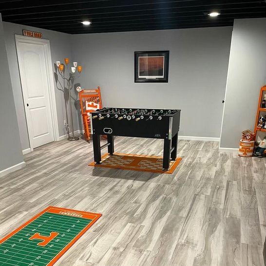 Hardwood floors in a game room