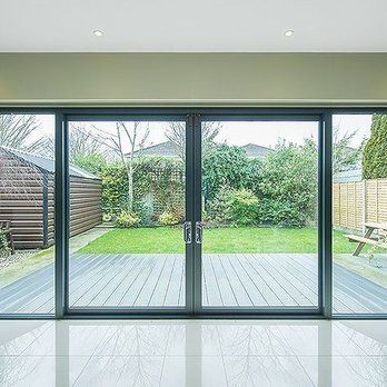 Sliding glass doors leading to a deck