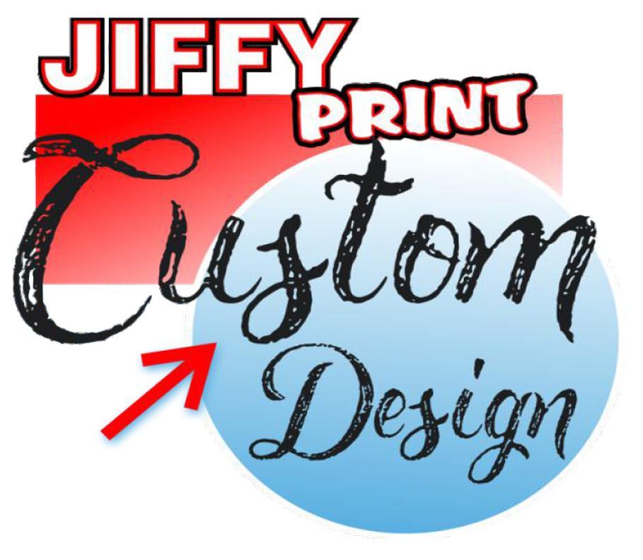 A logo for Jiffy print custom design with an arrow pointing up