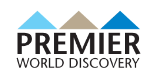 Premier World Discovery logo with three blue and tan mountain peaks above the text.