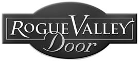 A black and white logo for rogue valley door