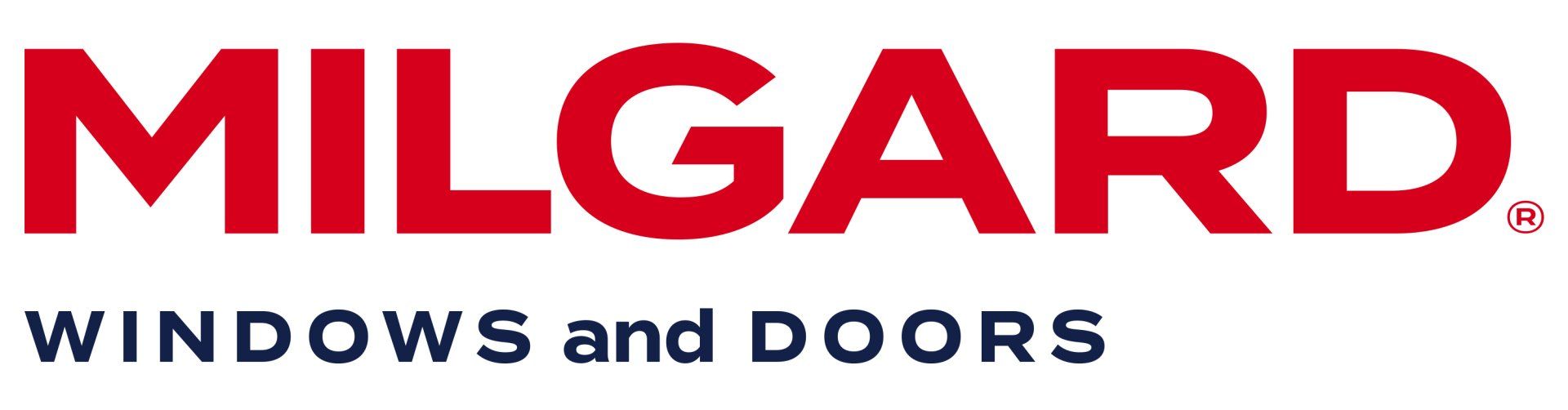 The logo for milgard windows and doors is red and blue on a white background.