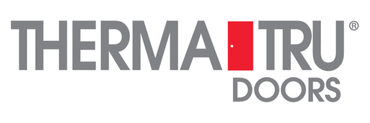 The logo for therma tru doors is gray and red on a white background.