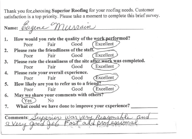 Superior Roofing Testimonials