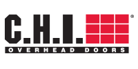 Black and red CHI Overhead Doors logo. Square of red squares, with black text.