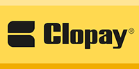 Clopay logo, black text on yellow background, symbol to the left.