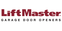 LiftMaster logo: maroon text on white background; brand name and 