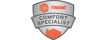 The logo for trane comfort specialist is a shield with a house on it.