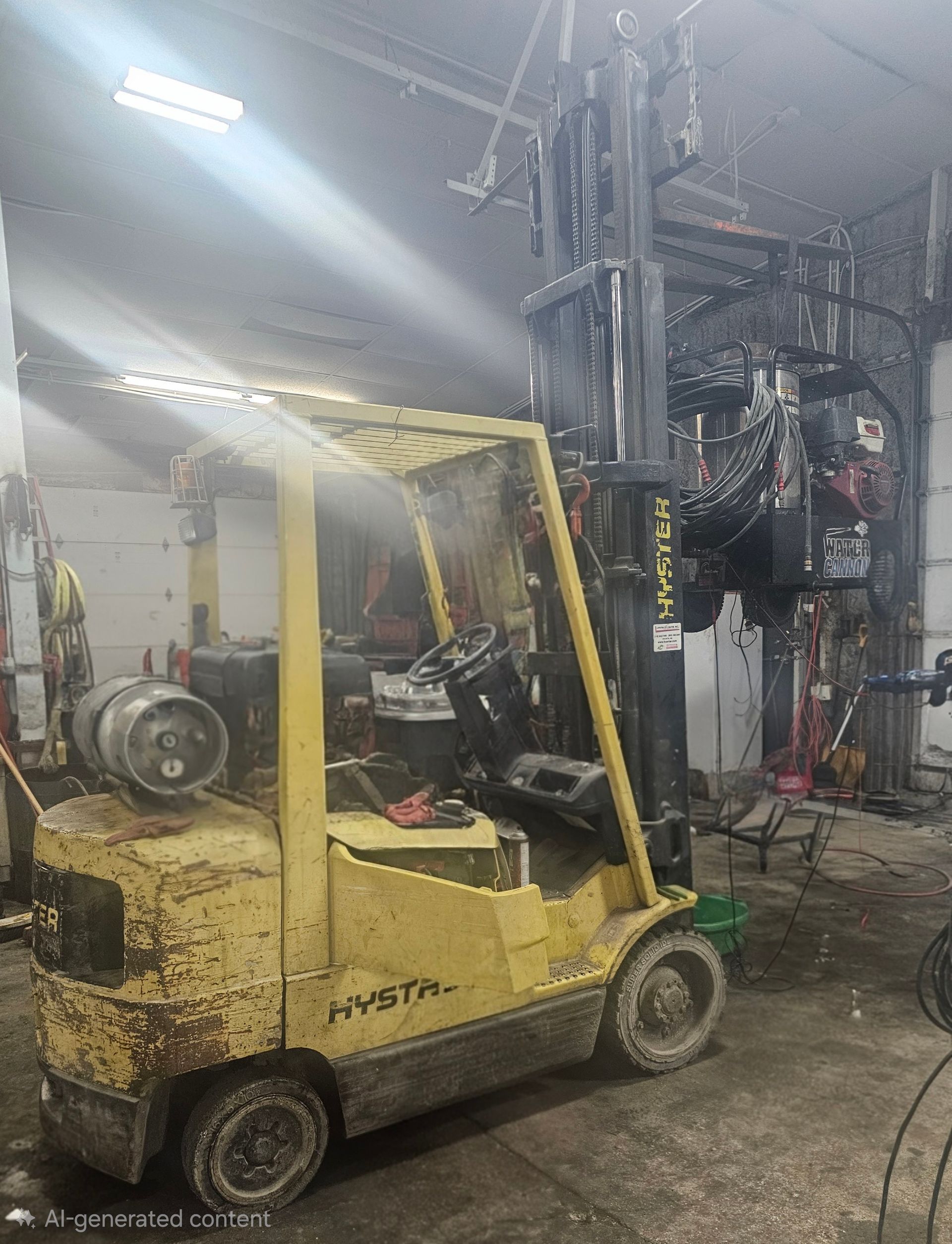 Yellow Hyster forklift in a warehouse.