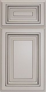 A close up of a white cabinet door on a white background.
