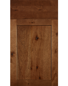 A close up of a wooden cabinet door on a white background.