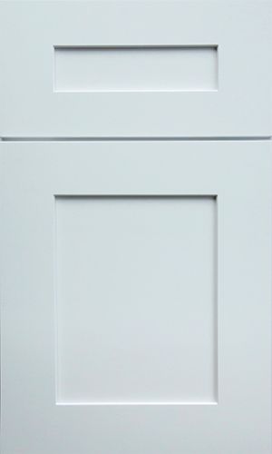 A close up of a white cabinet door on a white background.