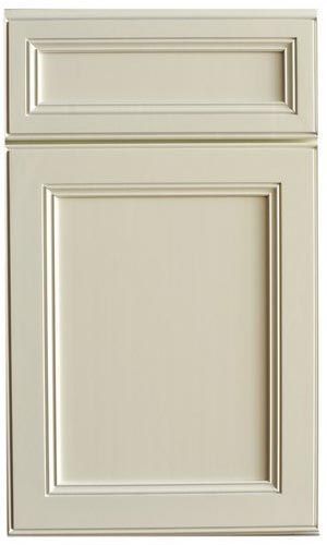 A close up of a white cabinet door on a white background.