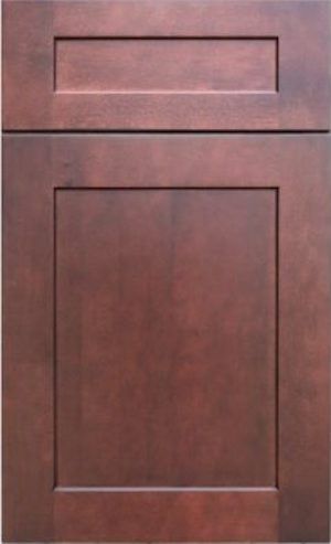 A close up of a wooden cabinet door on a white background.